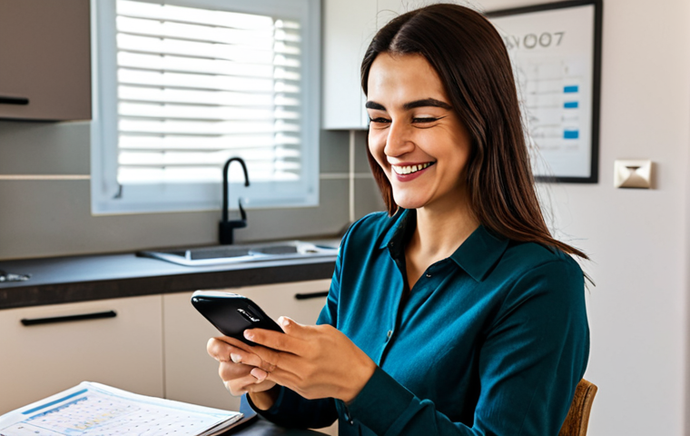 **
"A woman smiling confidently while using a budgeting app on her phone in a modern Turkish home. She is casually dressed and relaxed. In the background, there's a calendar with payment reminders marked. The overall tone is positive and empowering, suggesting financial control and smart money management. Appropriate attire, family-friendly, safe for work, professional, perfect anatomy, natural pose."
**